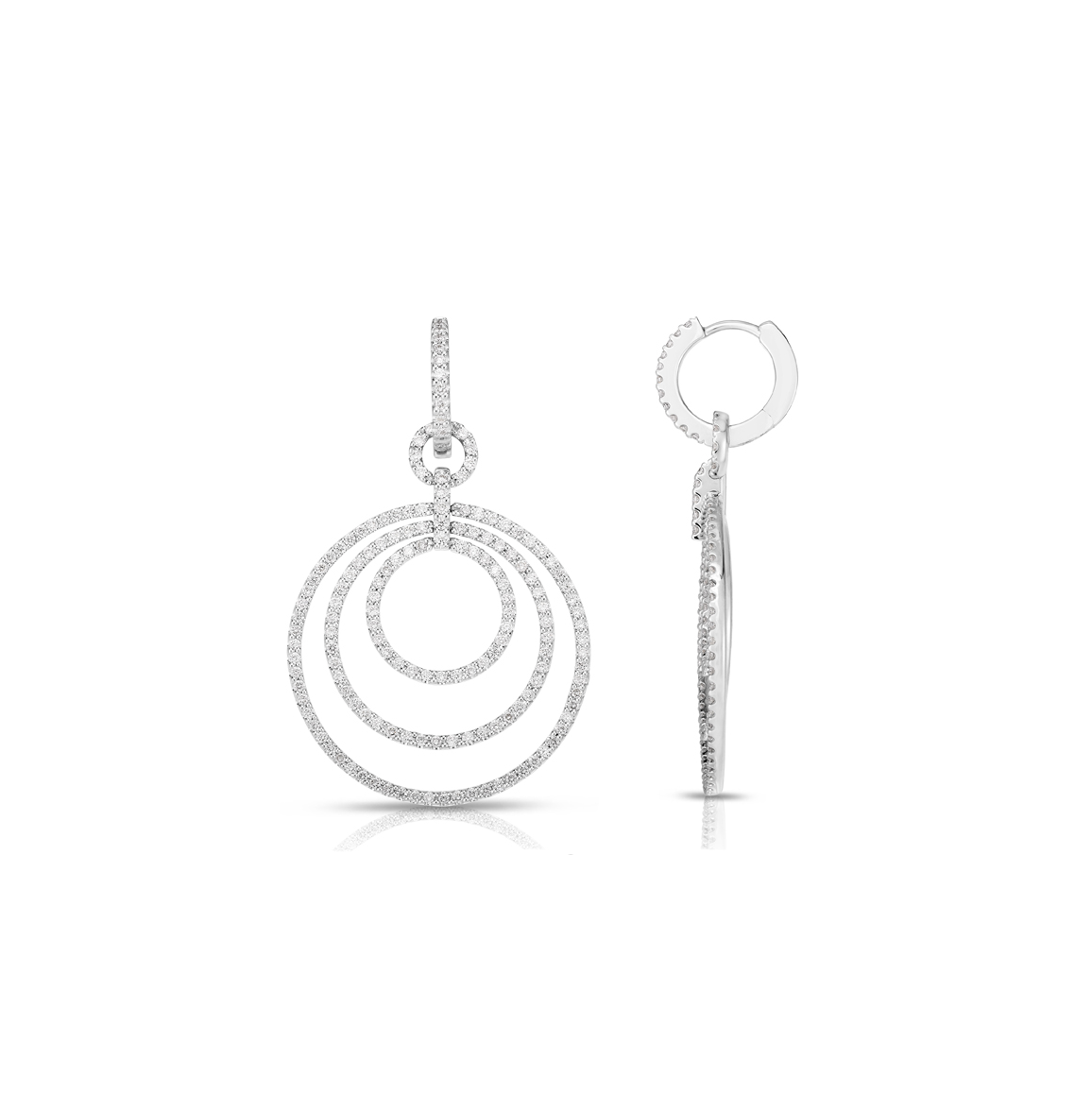 Sabel Collection White Gold Triple Open Circle Diamond Dangle Earrings